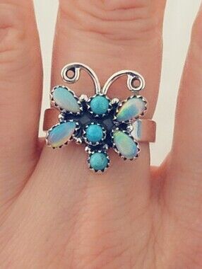Opal & Mohave Turquoise 925 Sterling Silver Gemstone Ring
